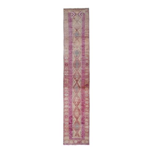 1960s Hand- Knotted Pink Turkish Herki Runner Rug | Rugs by Vintage Pillows Store. Item composed of cotton & fiber