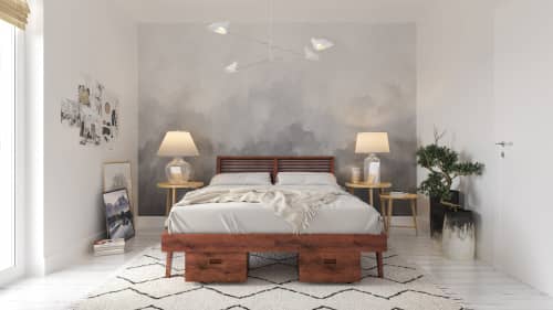 The Warwick, Louvered Modern Walnut Bed with Storage | Beds & Accessories by MODERNCRE8VE. Item made of walnut