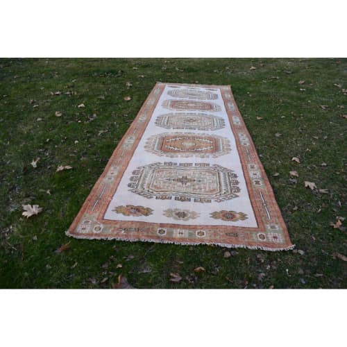 Vintage Turkish Oushak Hand-Knotted Runner With Neutral | Area Rug in Rugs by Vintage Pillows Store. Item composed of cotton