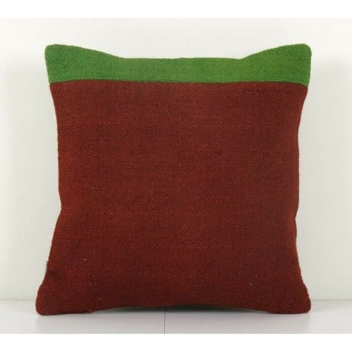 Red Square Handwoven Kilim Pillow | Sham in Linens & Bedding by Vintage Pillows Store. Item composed of cotton & fiber