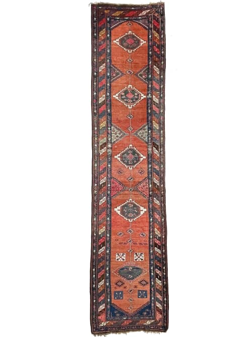 TUSCAN DREAM | Long Antique Caucasian Runner | Clay, Amber | Runner Rug in Rugs by The Loom House. Item made of fabric with fiber