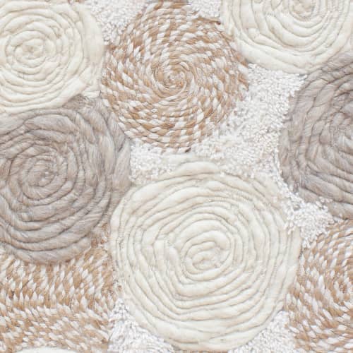 Natural Ivory Beige Hand Woven Wall Hanging, Boho Cotton Wool Rosette Tapestry | Wall Hangings by Swiflo