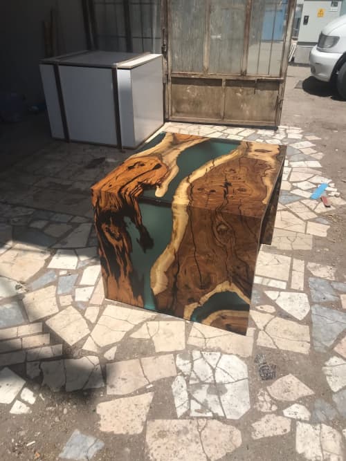 Blue Epoxy Coffee Table - Waterfall Coffee Table - Resin Tab | Tables by Tinella Collection. Item made of wood works with contemporary & mediterranean style