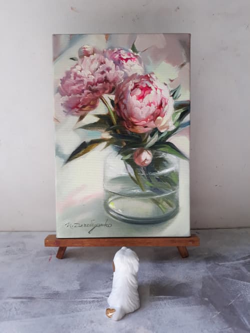 Peonies in vase oil painting on canvas original, Flowers | Oil And Acrylic Painting in Paintings by Natart. Item composed of canvas and synthetic in contemporary style