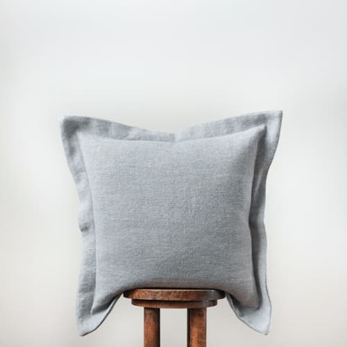 Light Denim Blue Linen Pillow with Flange 22x22 | Pillows by Vantage Design
