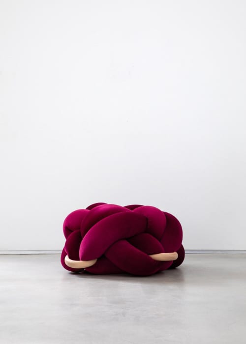 (L) Burgundy Knot Ottoman | Benches & Ottomans by Knots Studio