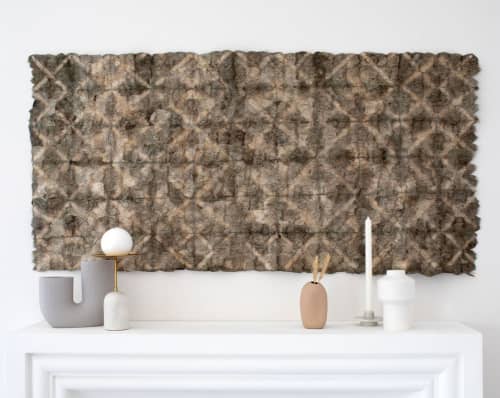 Plant Dyed Wild Silk - Diamond Pattern - Natural Sage | Tapestry in Wall Hangings by Tanana Madagascar. Item made of cotton & fiber