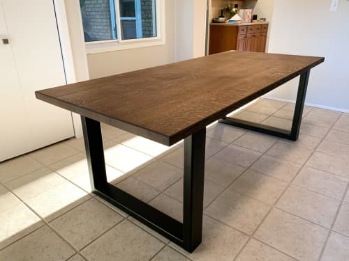Quartersawn White Oak and Steel Table | Dining Table in Tables by Hazel Oak Farms. Item composed of oak wood & steel compatible with minimalism and industrial style