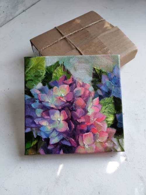 Hydrangea flowers painting original, Floral art canvas oil | Oil And Acrylic Painting in Paintings by Natart. Item made of canvas with synthetic works with contemporary style