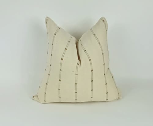 hmong pillow, cream and tan pillow, striped woven cushion | Pillows by velvet + linen