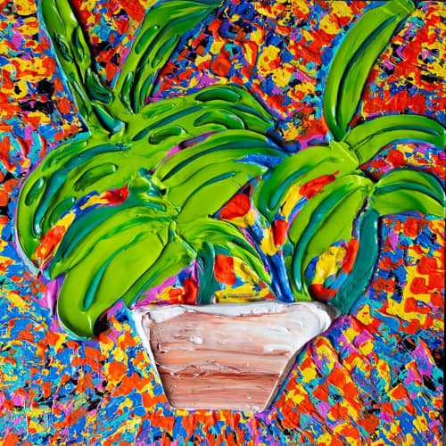 Plant Explosion – 3D Textured Abstract | 12x12 Inches | Oil And Acrylic Painting in Paintings by Brianne Valentino