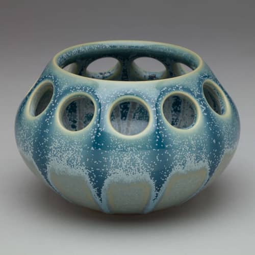 Low Teardrop Single Demi Tea Light Holder Blue/Green | Decorative Objects by Lynne Meade