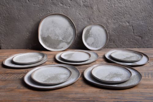 STC DINNER set - organic natural shape stoneware plate | Dinnerware by Laima Ceramics. Item composed of stoneware compatible with minimalism style