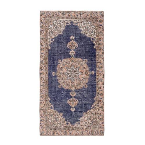 Vintage Blue Turkish Oushak Rug 3'7" X 6'11" | Area Rug in Rugs by Vintage Pillows Store. Item composed of cotton and fiber