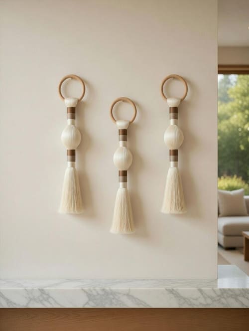 22 Inch Macrame Wall Hanging Set of 3 | Boho Wall Decor | Handmade Cotton Tassel Wall Art | Minimalist Home Decor | Neutral Wall Hanging | Wall Hangings by RavaTapestryArt