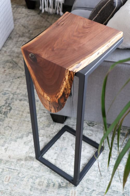 Extra tall Live-edge Walnut Waterfall C-table | End Table in Tables by Hazel Oak Farms. Item composed of walnut