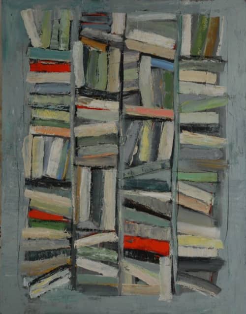 Green Library / Bibliotheque Verte | Oil And Acrylic Painting in Paintings by Sophie DUMONT. Item composed of canvas in minimalism or mid century modern style