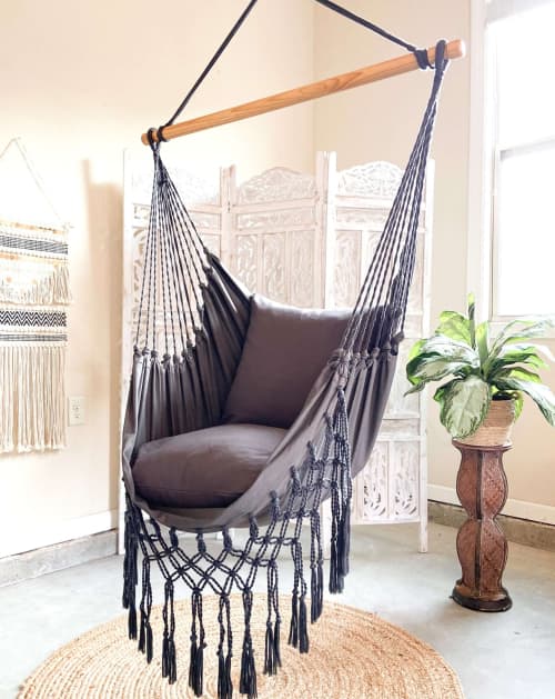 Gray Boho Macrame Hammock Chair | SERENA GRAY | Chairs by Limbo Imports Hammocks. Item composed of cotton
