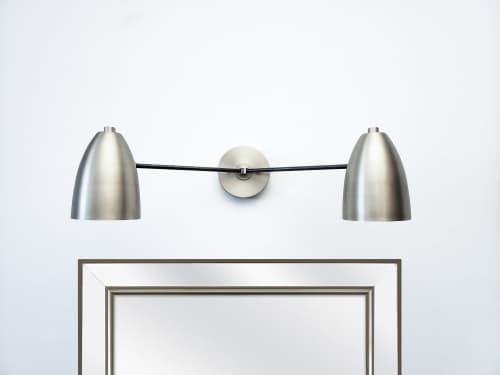 Bathroom Vanity Wall Double Sconce - Brushed Nickel Light | Sconces by Retro Steam Works. Item composed of brass in mid century modern or contemporary style
