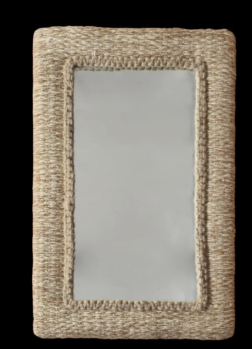 Ivory and Natural Handwoven Wool & Cotton Frame | Boho Rustic Handmade Wall Decor | Statement Mirror for Living Room | BALANDRA Wall Mirror | Decorative Objects by Swiflo
