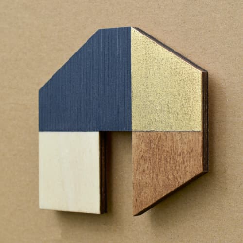 House - Indigo/Gold w.14 | Sculptures by Susan Laughton Artist. Item made of wood