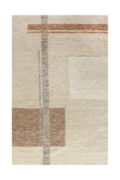 Handmade Wool Area Rug, Abstract Geometric Carpet, Beige Living Room Decor | Rugs by Swiflo