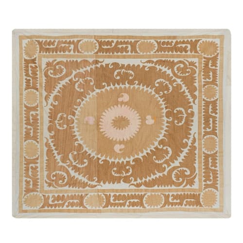Suzani Wall Hanging Decor - Tan Suzani Table Cloth - Uzbek E | Tablecloth in Linens & Bedding by Vintage Pillows Store