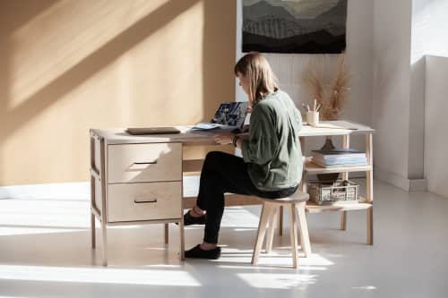 Mid century modern desk, Custom desk, Large desk | Tables by Plywood Project. Item made of birch wood works with minimalism & mid century modern style