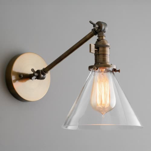 Clear Cone Sconce - Adjustable Light - Model No. 7962 | Sconces by Peared Creation. Item composed of brass and glass