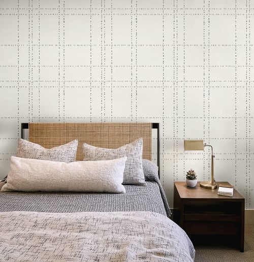 Dotted Plaid Wallpaper in Grey | Wall Treatments by Eso Studio Wallpaper & Textiles. Item composed of paper compatible with minimalism and mid century modern style