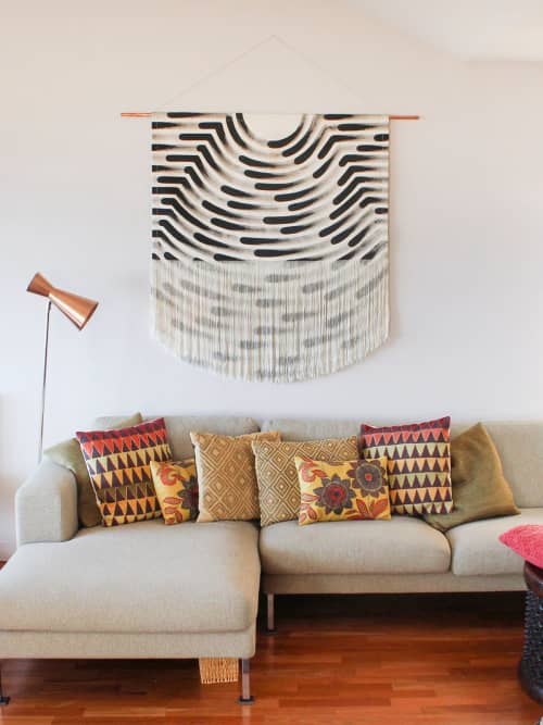 Large Painted Stripe Fringe Wall Hanging in Black | Tapestry in Wall Hangings by Julia Canright
