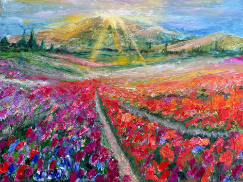 Flower Rows | Oil And Acrylic Painting in Paintings by Checa Art. Item made of canvas & synthetic