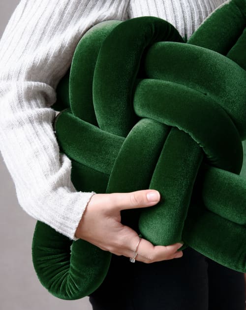 Emerald Green Velvet Knot Pillow | Pillows by Knots Studio. Item made of fabric & synthetic