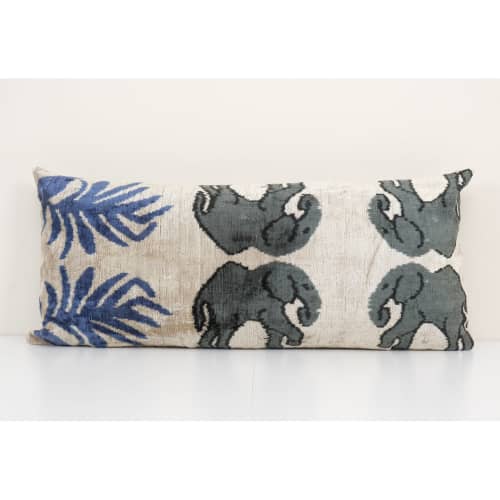 15" x 33" Ikat Elephant Pillow Pillow Cover - Silk Bedding | Sham in Linens & Bedding by Vintage Pillows Store. Item composed of cotton and fiber