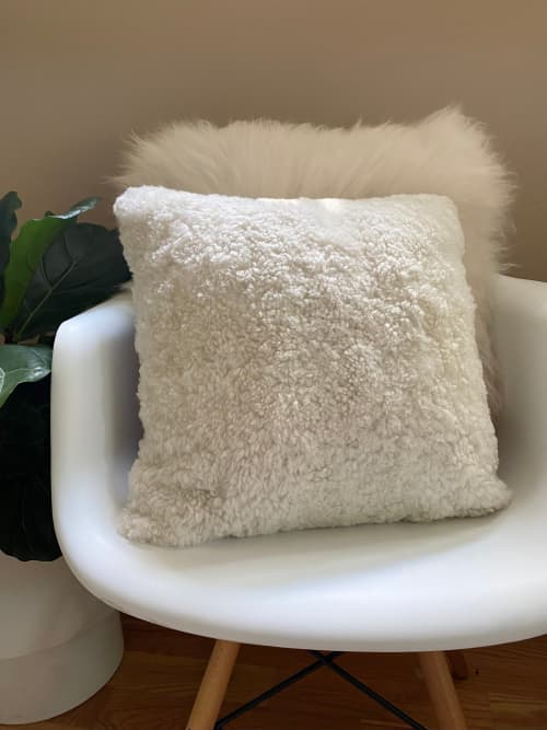 20” x 20” Ivory Shearling Sheepskin Pillow | Pillows by East Perry. Item composed of cotton