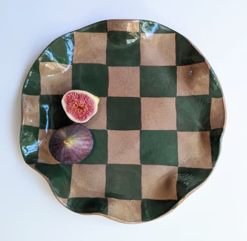 Green Check Wavy Serving Platter | Serveware by Rosie Gore. Item made of ceramic
