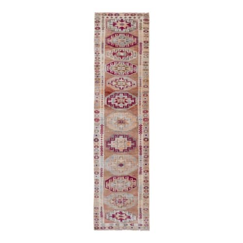 1970s Vintage Kurdish Herki Rug Runner with Medallions | Runner Rug in Rugs by Vintage Pillows Store. Item composed of cotton and fiber