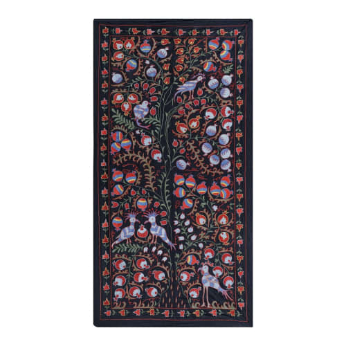 Silk Suzani Tapestry With Tree of Life Design, Animal Pictor | Tablecloth in Linens & Bedding by Vintage Pillows Store