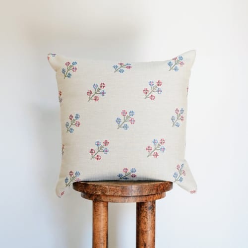 Tapestry Woven Diagonal Spring Flower Pillow 18x18 | Pillows by Vantage Design