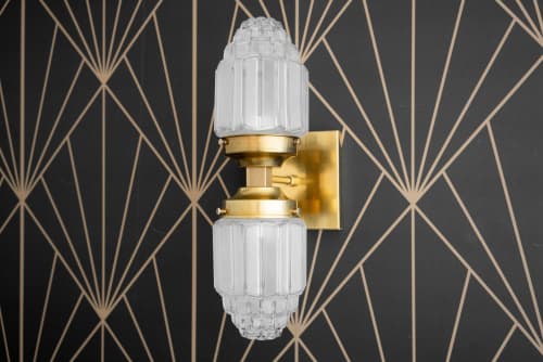 Deco Wall Sconce - Brass Sconce - Model No. 7180 | Sconces by Peared Creation. Item made of brass with glass