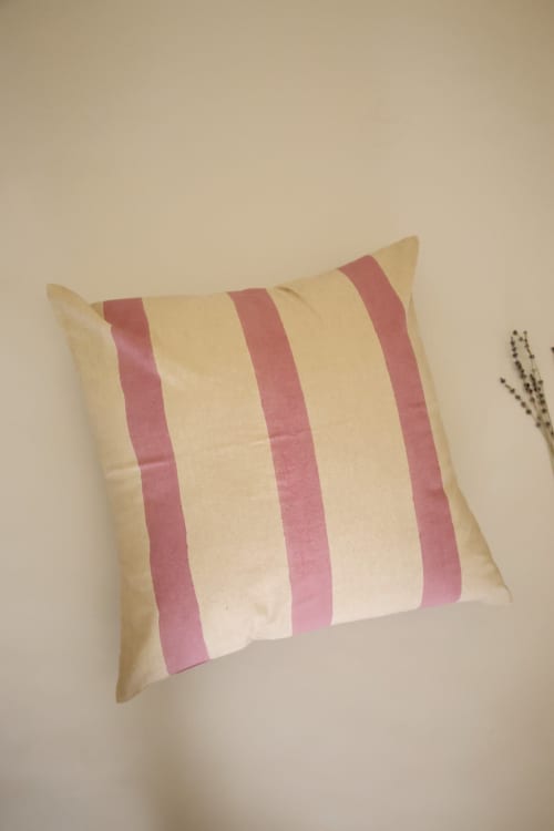 Oh! Stripes (Rose) Block Print Pillow | Pillows by Ninéh