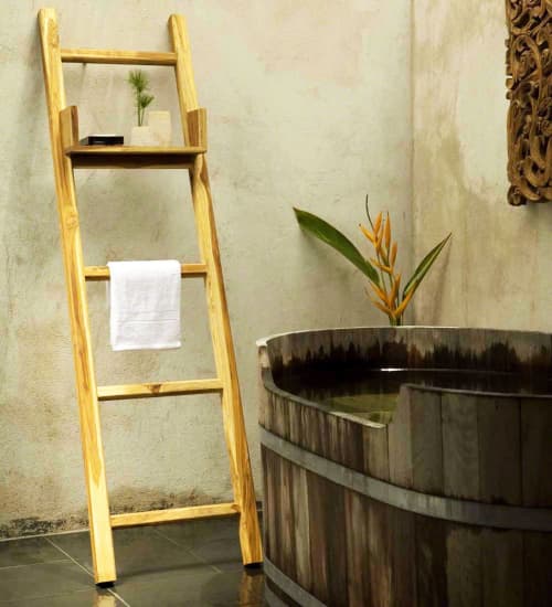 Haussmann® Teak Teak Towel Ladder 18 x 64 in H Adj Shelf | Rack in Storage by Haussmann®