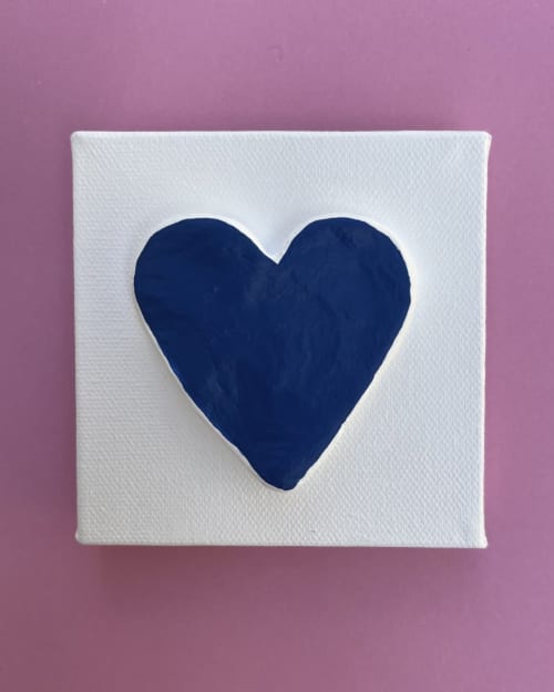 Navy Heart 4" x 4" | Mixed Media in Paintings by Emeline Tate. Item made of canvas with synthetic