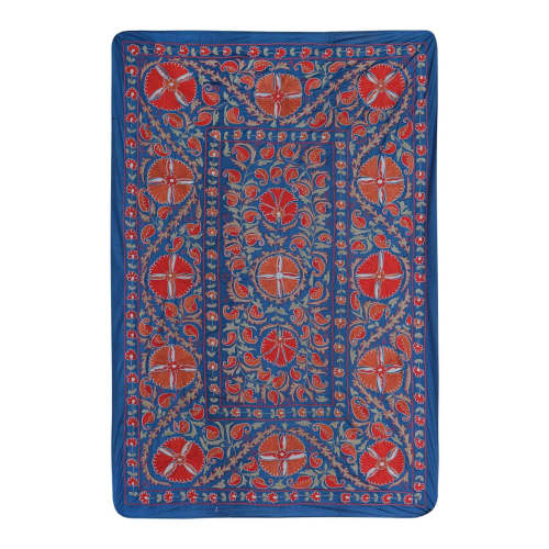 Silk Suzani from Uzbekistan, Central Asia Blue Silk Samarkan | Tablecloth in Linens & Bedding by Vintage Pillows Store