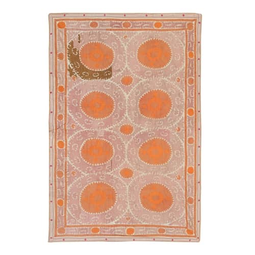 1960s Neutral Unusual Samarkand Uzbekistan Suzani - Ecru and | Tablecloth in Linens & Bedding by Vintage Pillows Store