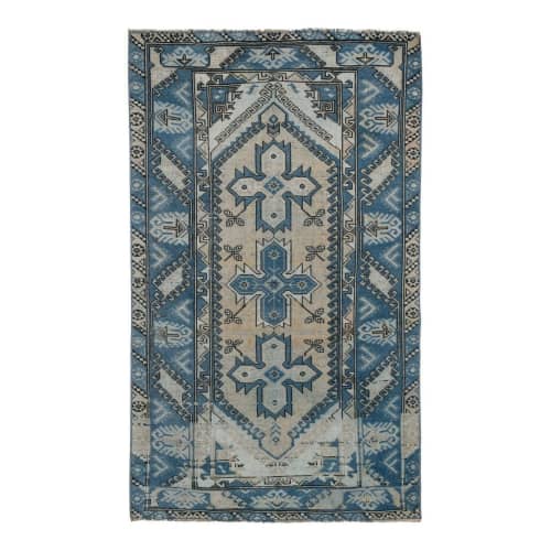 Hand Knotted Turkish Oushak Carpet with Muted 'Washed | Small Rug in Rugs by Vintage Pillows Store. Item made of cotton with fiber