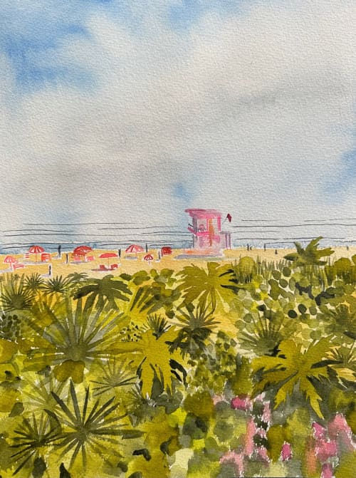 South Beach Flora Fauna | Watercolor Painting in Paintings by Neon Dunes by Lily Keller. Item made of paper