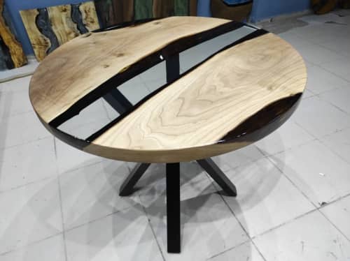 Walnut Wood Epoxy Round Dining Table, Wood Epoxy Round Study | Tables by LuxuryEpoxyFurniture. Item composed of wood and synthetic