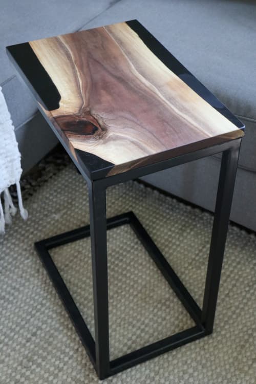 Black Epoxy Walnut River Side C Table | Side Table in Tables by Hazel Oak Farms. Item made of walnut with metal