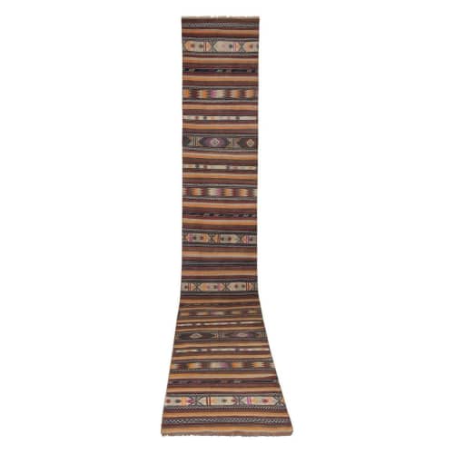 Mid Century Turkish Long Kilim Runner With Modern Design | Runner Rug in Rugs by Vintage Pillows Store. Item made of cotton